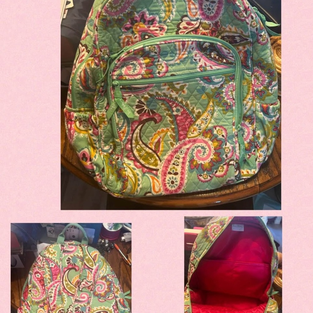 Vera Bradley Green and Pink Paisley Backpack
